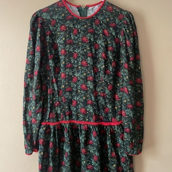 Tanner Women's Vintage 1980s Red & Green Floral Midi Dress Size 6 - Picture 2 of 10